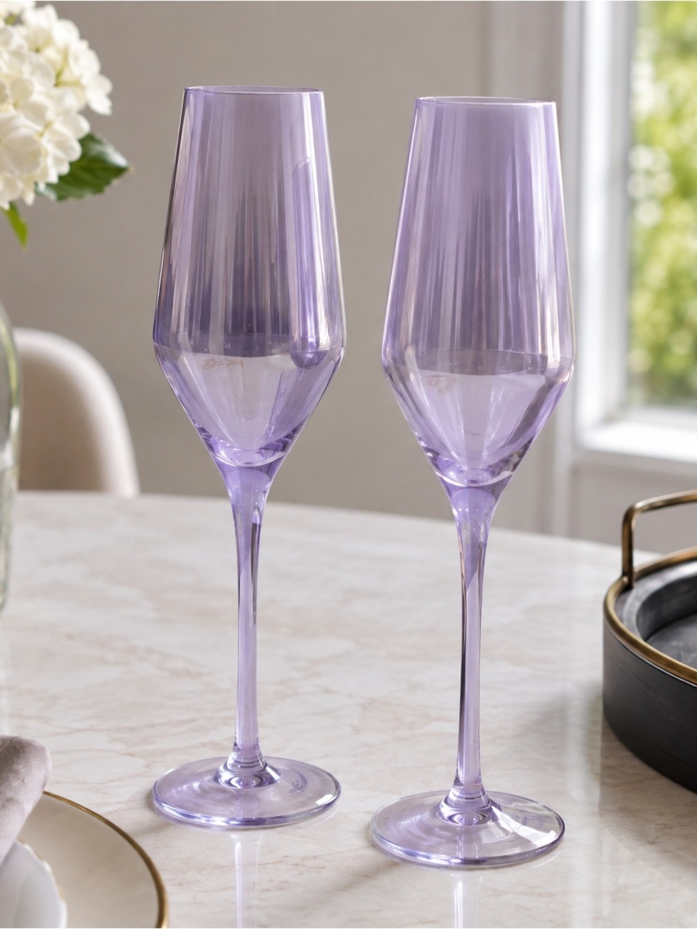 NEW SoHo Loft Lavender Luster Champagne Flutes Set 2 8oz NIB